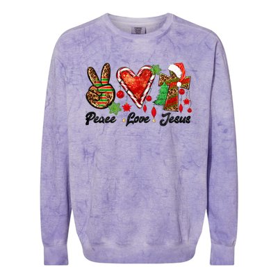 Peace Love Jesus Leopard Cross Christmas Pjs Xmas Pajamas Swea Colorblast Crewneck Sweatshirt