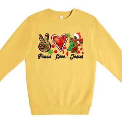 Peace Love Jesus Leopard Cross Christmas Pjs Xmas Pajamas Swea Premium Crewneck Sweatshirt