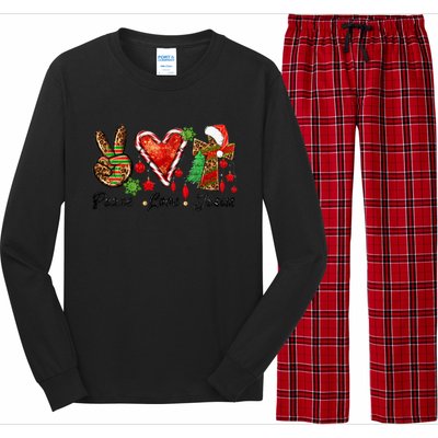 Peace Love Jesus Leopard Cross Christmas Pjs Xmas Pajamas Swea Long Sleeve Pajama Set