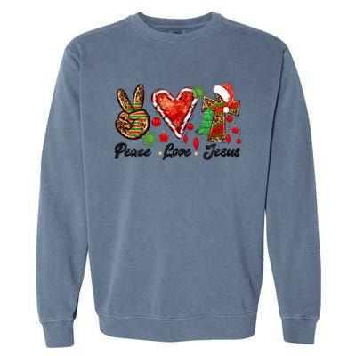 Peace Love Jesus Leopard Cross Christmas Pjs Xmas Pajamas Swea Garment-Dyed Sweatshirt