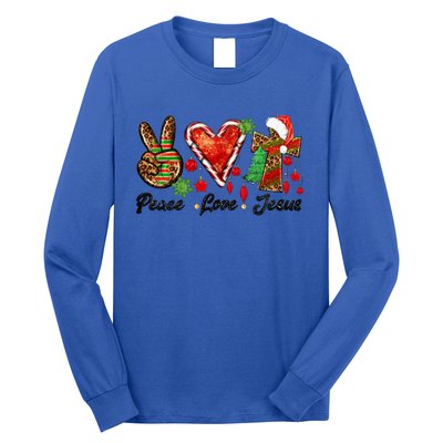 Peace Love Jesus Leopard Cross Christmas Pjs Xmas Pajamas Swea Long Sleeve Shirt