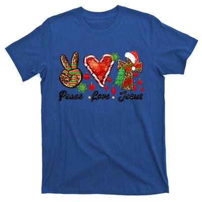 Peace Love Jesus Leopard Cross Christmas Pjs Xmas Pajamas Swea T-Shirt