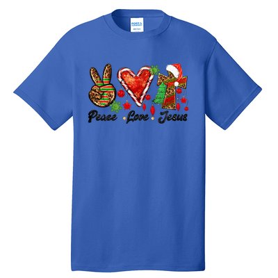 Peace Love Jesus Leopard Cross Christmas Pjs Xmas Pajamas Swea Tall T-Shirt