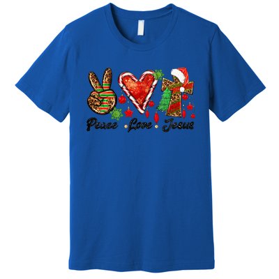 Peace Love Jesus Leopard Cross Christmas Pjs Xmas Pajamas Swea Premium T-Shirt