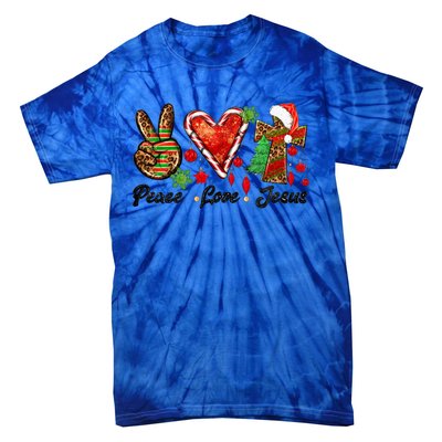 Peace Love Jesus Leopard Cross Christmas Pjs Xmas Pajamas Swea Tie-Dye T-Shirt