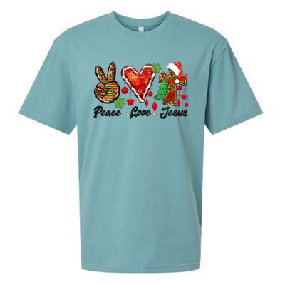 Peace Love Jesus Leopard Cross Christmas Pjs Xmas Pajamas Swea Sueded Cloud Jersey T-Shirt