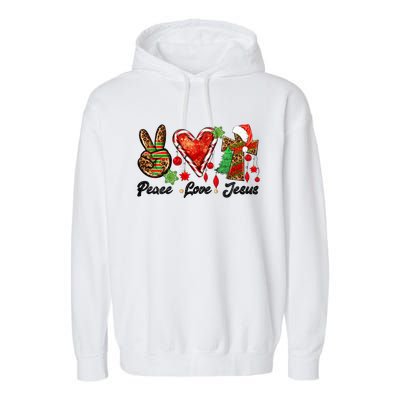 Peace Love Jesus Leopard Cross Christmas Pjs Xmas Pajamas Swea Garment-Dyed Fleece Hoodie