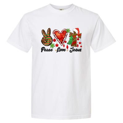 Peace Love Jesus Leopard Cross Christmas Pjs Xmas Pajamas Swea Garment-Dyed Heavyweight T-Shirt