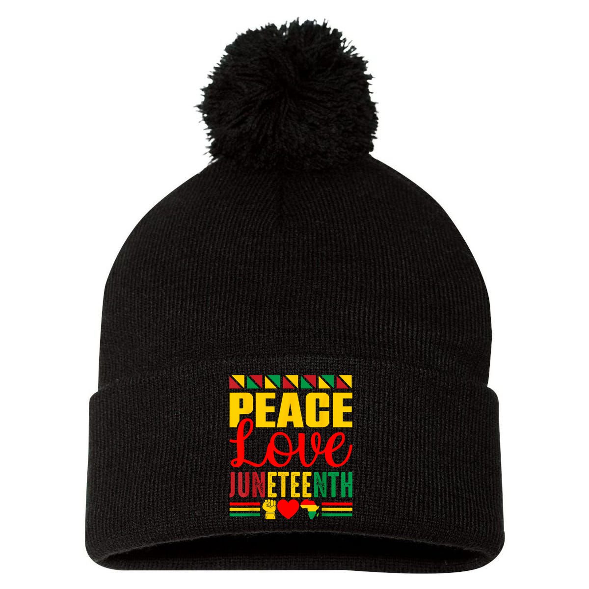 Peace Love & Juneteenth June 19th Freedom Day Pom Pom 12in Knit Beanie