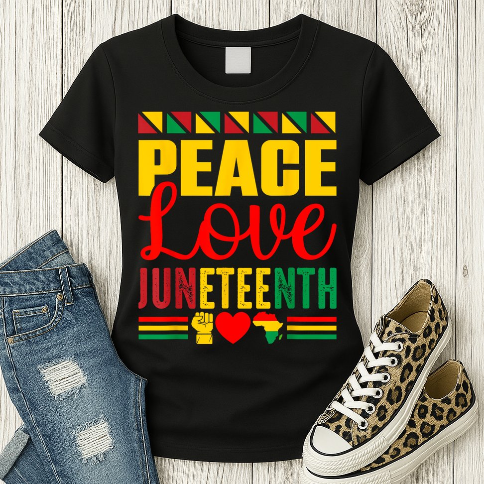 Peace Love & Juneteenth June 19th Freedom Day Womens T-Shirt