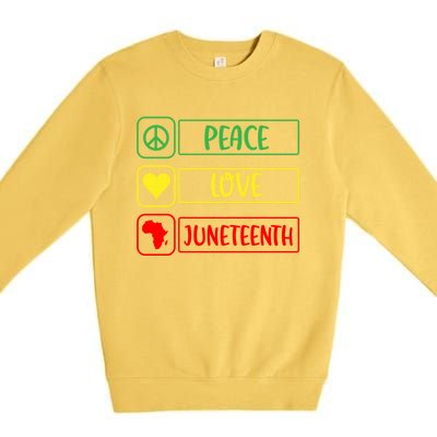 Peace Love Juneteenth Gift African American Pride Strong Black Gift Premium Crewneck Sweatshirt