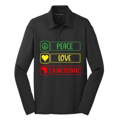 Peace Love Juneteenth Gift African American Pride Strong Black Gift Silk Touch Performance Long Sleeve Polo