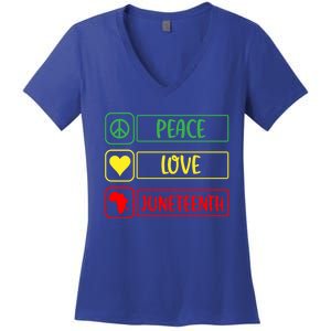 Peace Love Juneteenth Gift African American Pride Strong Black Gift Women's V-Neck T-Shirt