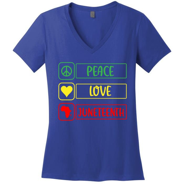 Peace Love Juneteenth Gift African American Pride Strong Black Gift Women's V-Neck T-Shirt