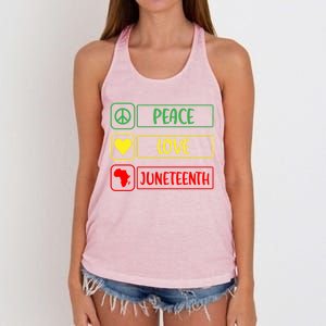 Peace Love Juneteenth Gift African American Pride Strong Black Gift Women's Knotted Racerback Tank