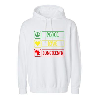 Peace Love Juneteenth Gift African American Pride Strong Black Gift Garment-Dyed Fleece Hoodie