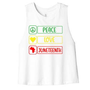 Peace Love Juneteenth Gift African American Pride Strong Black Gift Women's Racerback Cropped Tank