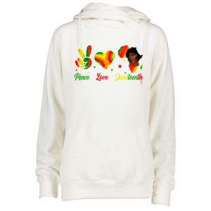 Peace Love Juneteenth 1865 Ecipation Day Black History Cute Gift Womens Funnel Neck Pullover Hood