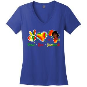 Peace Love Juneteenth 1865 Ecipation Day Black History Cute Gift Women's V-Neck T-Shirt