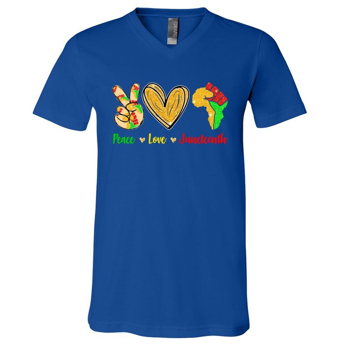 Peace Love Juneteenth Black History Month Pride Afro African Gift V-Neck T-Shirt