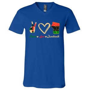 Peace Love Juneteenth Celebrate Black Freedom Meaningful Gift V-Neck T-Shirt