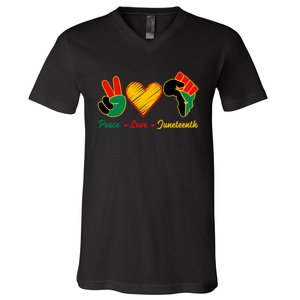 Peace Love Juneteenth Pride Black Girl Black Queen & King V-Neck T-Shirt