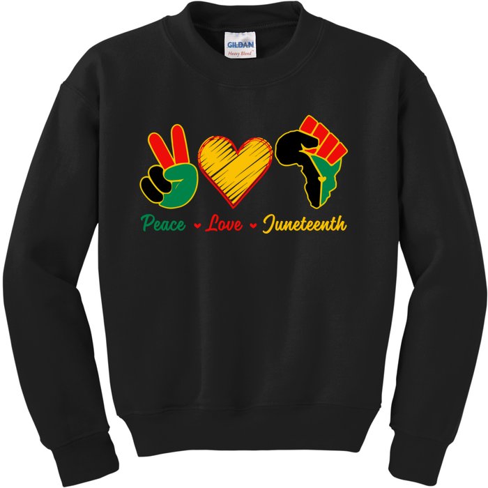 Peace Love Juneteenth Pride Black Girl Black Queen & King Kids Sweatshirt