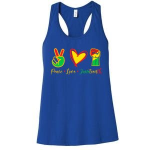 Peace Love Juneteenth Pride Black Black Queen And King Great Gift Women's Racerback Tank