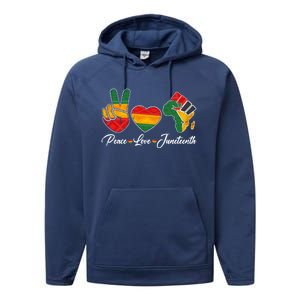 Peace Love Juneteenth Freedom Black History Independence Day Gift Performance Fleece Hoodie