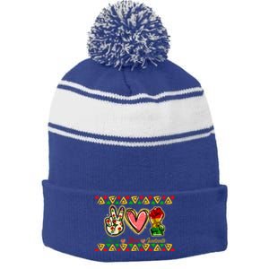 Peace Love Juneteenth Freeish Black History Black Culture Funny Gift Stripe Pom Pom Beanie