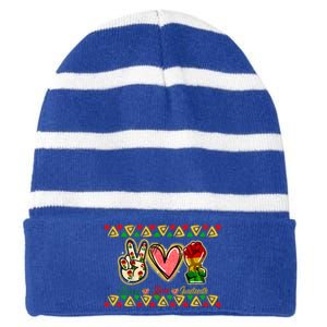 Peace Love Juneteenth Freeish Black History Black Culture Funny Gift Striped Beanie with Solid Band