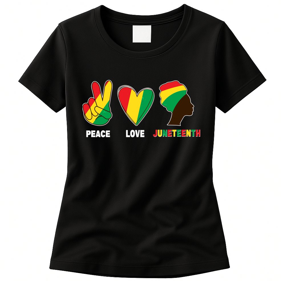 Peace Love Juneteenth Womens T-Shirt