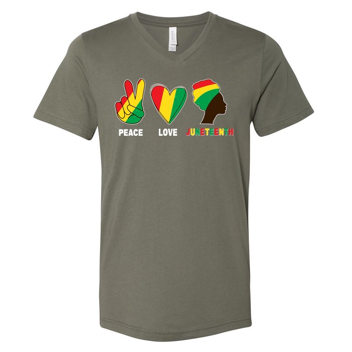 Peace Love Juneteenth V-Neck T-Shirt