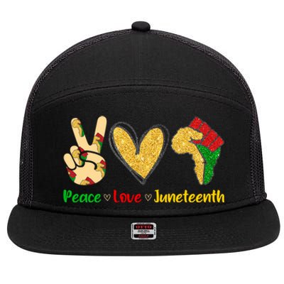 Peace Love Juneteenth Funny Black History Month Clothing Cool Gift 7 Panel Mesh Trucker Snapback Hat