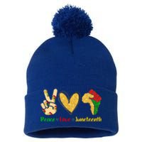 Peace Love Juneteenth Funny Black History Month Clothing Cool Gift Pom Pom 12in Knit Beanie