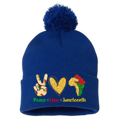 Peace Love Juneteenth Funny Black History Month Clothing Cool Gift Pom Pom 12in Knit Beanie