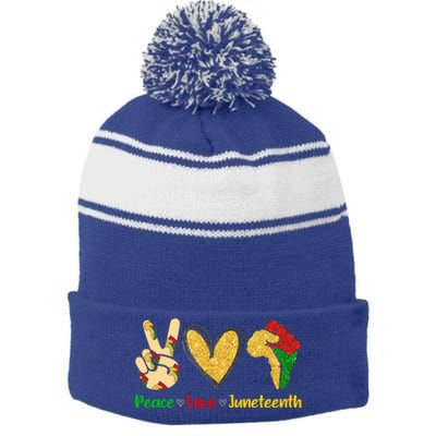 Peace Love Juneteenth Funny Black History Month Clothing Cool Gift Stripe Pom Pom Beanie