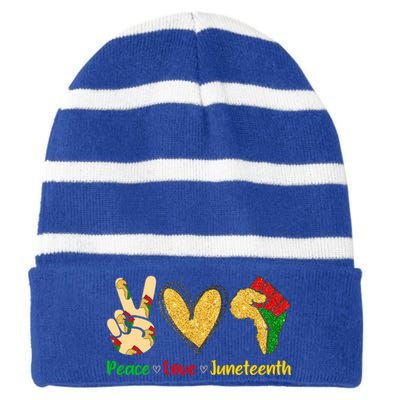 Peace Love Juneteenth Funny Black History Month Clothing Cool Gift Striped Beanie with Solid Band