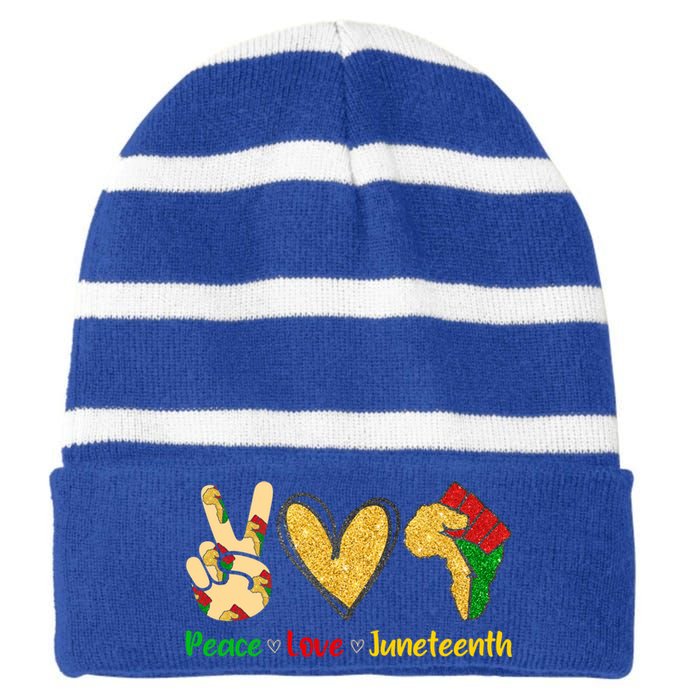 Peace Love Juneteenth Funny Black History Month Clothing Cool Gift Striped Beanie with Solid Band