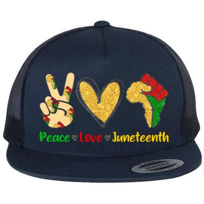 Peace Love Juneteenth Funny Black History Month Clothing Cool Gift Flat Bill Trucker Hat