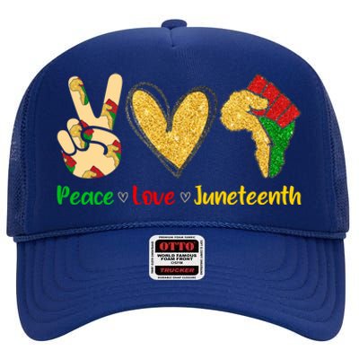 Peace Love Juneteenth Funny Black History Month Clothing Cool Gift High Crown Mesh Back Trucker Hat