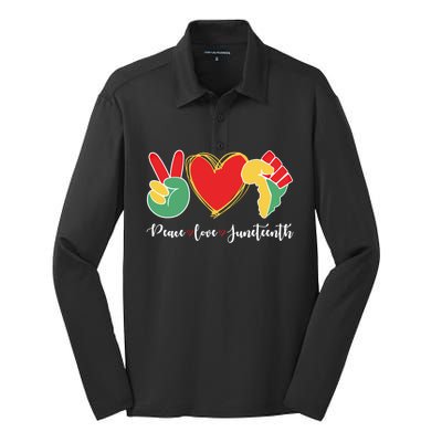 Peace Love Juneteenth Independence Day Black History Melanin Gift Silk Touch Performance Long Sleeve Polo