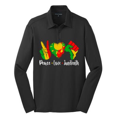 Peace Love Juneteenth Funny Black History Month Graphic Funny Gift Silk Touch Performance Long Sleeve Polo