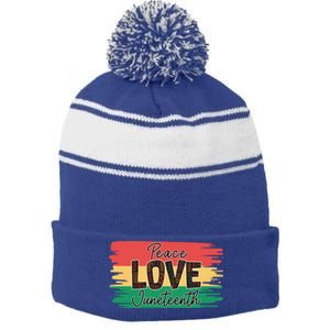 Peace Love Junenth 1865 Gift Stripe Pom Pom Beanie