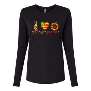 Peace Love & Junenth June 19th Freedom Day Womens Cotton Relaxed Long Sleeve T-Shirt