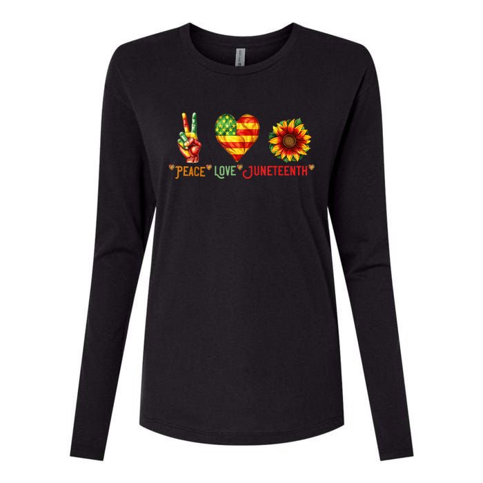 Peace Love & Junenth June 19th Freedom Day Womens Cotton Relaxed Long Sleeve T-Shirt