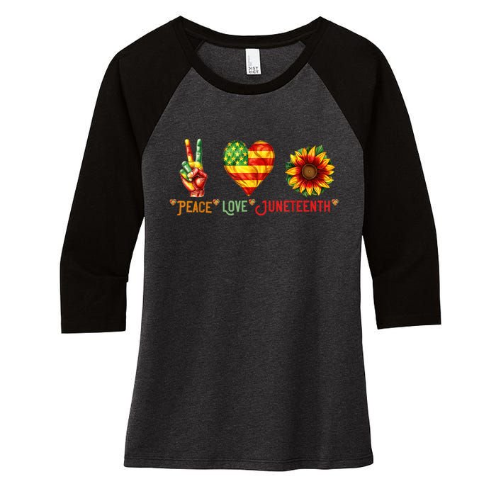 Peace Love & Junenth June 19th Freedom Day Women's Tri-Blend 3/4-Sleeve Raglan Shirt