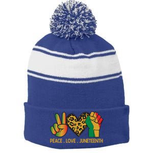 Peace Love Junenth June 19th 1865 Junenth Freedom Day Cool Gift Stripe Pom Pom Beanie