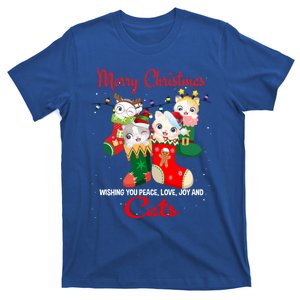 Peace Love Joy And Cats In Sock Christmas For Cat Lover Cute Gift T-Shirt