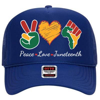 Peace Love Juneteenth Independence Black History Blm African Gift High Crown Mesh Back Trucker Hat